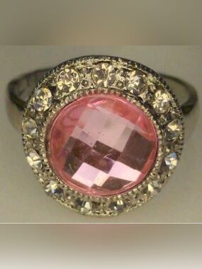 Pink Gemstone W/ Halo Rhinestones Size 11.5 Sterling Silver 925